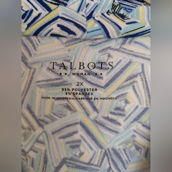 Talbots Twist V-Neck Sleeveless Top ~ Blue & Yellow Geo Print   Size 2X - Picture 4 of 5
